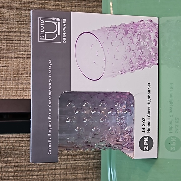 Studio drinkware hobnail glass highball set of 2 lavender  NIB 14oz - Picture 1 of 5